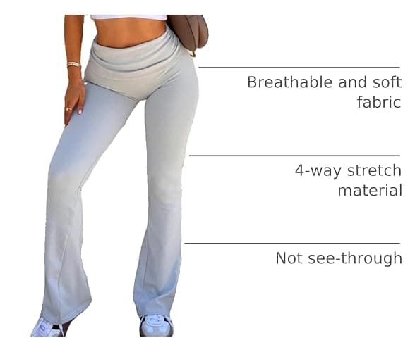 OQQ Women's 2 Piece Flared Pants Ribbed Fold Over Kick Ruched Stretch High Waist Casual Wide Leg thumbnail 3