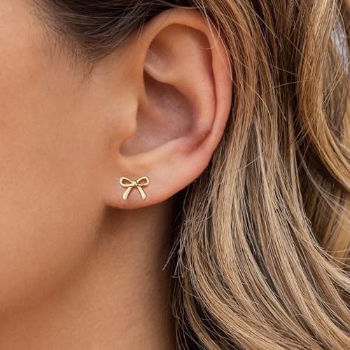 JIAOGE Bow Earrings for Girls Kids Earring - Gold Studs Earrings for Women Gold Earrings for Women Hypoallergenic Earring for Girl Kids Jewelry Gifts for Girls Gift for Teen Girl Gifts Trendy Stuff thumbnail 5