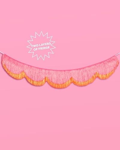 xo, Fetti Pink and Orange Scallop Fringe Banner | Bachelorette Party, Birthday, Summer Decor, Iridescent, Fiesta, Girly, Photo Prop, Backdrop thumbnail 2
