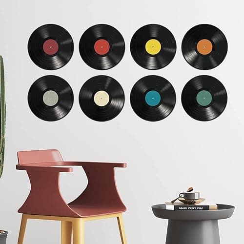 WrtmyR 8 Pack Blank Vinyl Records Decor Wall Stickers,9in CD Album Cover Posters,Fake Vinyl Records Bedroom Decor for Rock and Roll Music Party Decorations (Made By Cardboard thumbnail 5