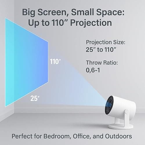 Mini Projector with WiFi 6 and Bluetooth 5.4, 4K 1080P Supported Portable Smart Projector with Air Mouse Remote, 40–200" Display, 180° Rotatable Design, Home Outdoor Movie Projector for HDMI/USB/Phone thumbnail 3