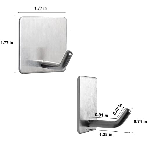 Aobvrey Adhesive Hooks Heavy Duty, 6 Packs Towel Hooks Stainless Steel Wall Hooks for Hanging Towels, Loofahs, Coats and Hats (Silver) - Silver thumbnail 3