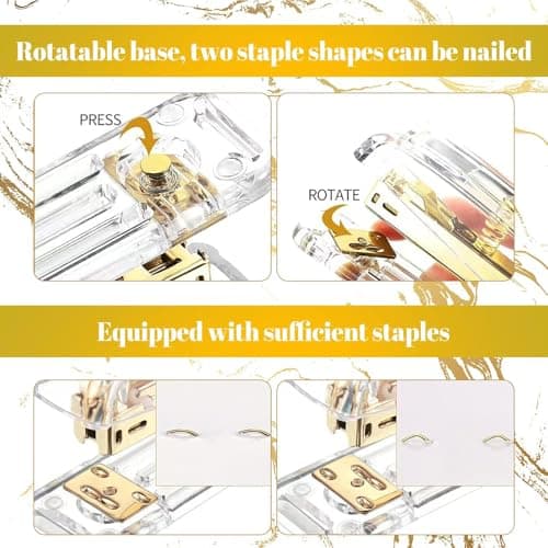 Acrylic Gold Tape Dispenser Gold Desktop Stapler Set, Office Supplies Includes Staple Remover, Tape Dispenser, Binder Clips, Paper Clips, Ballpoint Pen, Scissor, 1000pcs Staples Desk Accessory Kit thumbnail 4