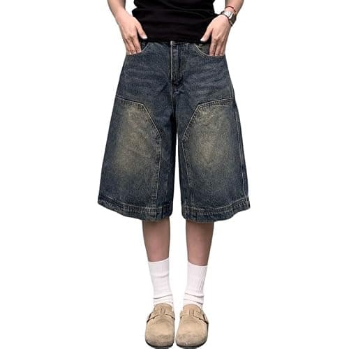 Hugboom Baggy Jean Shorts for Women Jorts Y2k Low Rise Wide Leg Denim Shorts Goth Summer Jeans Loose Streetwear Retro Blue thumbnail 2