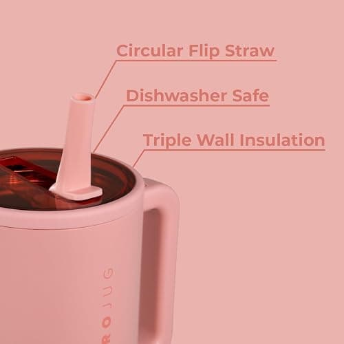 HydroJug Traveler - 32 oz Water Bottle with Handle & Flip Straw - Fits in Cup Holder, Leak Resistant Tumbler-Reusable Insulated Stainless Steel & Rubber Base - Gifts for Women & Men, Tulip thumbnail 4