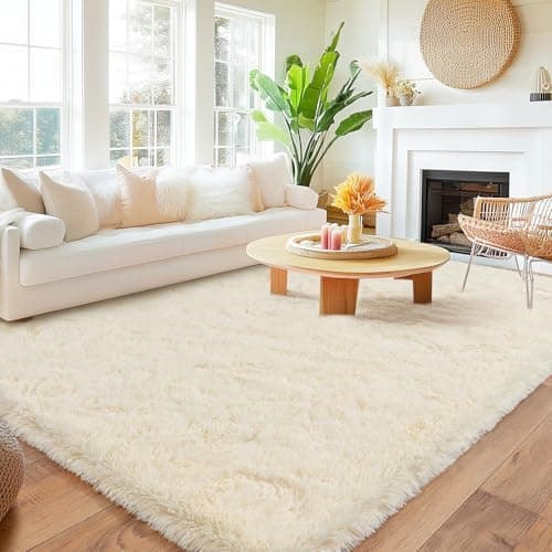 Quntue Cream Rugs for Bedroom, Ultra Fluffy Fuzzy Shag 5x7 Area Rug for Living Room, Modern Plush Soft Upgrade Non-Slip Carpet for Kids Girls and Boys, Dorms, Nursery, Home Decor Aesthetic thumbnail 2