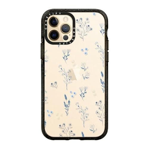 CASETiFY Impact Case for iPhone 12/ iPhone 12 Pro - Small Blue Flowers - Clear Black thumbnail 4