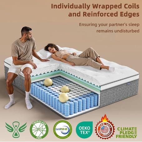 PUBPLON Mattress Queen Size, Medium Firm 12 Inch Mattress with Extra Lumbar & Shoulder Support, Hybrid Mattresses with Gel Memory Foam Pain Relief - Fiberglass Free - No Odor - 365 Night Trial thumbnail 3