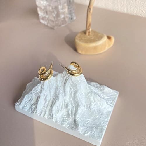 Obidos 14K Gold Plated Illusion Stud Earrings for Women | Triple Huggie Hoop Earrings for One Hole| Trendy Simple Hypoallergenic Fashion Accessories Gold Jewelry Gifts for Womens thumbnail 4