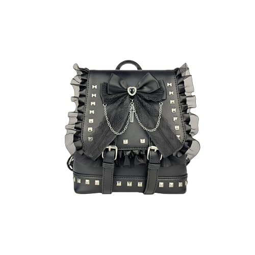Studded Gothic Lace Bow Backpacks with Cross Charm,Rivet Mini Backpack for Women (black) - Image 1