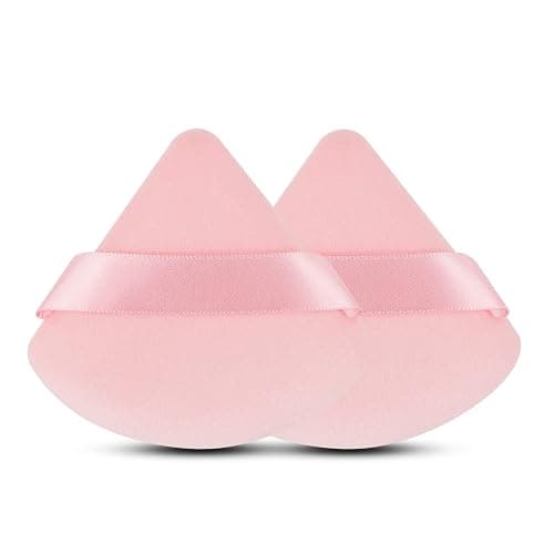 EVAOUXIU Triangle Powder Puff, 2 Pcs, Pink | Soft Plush, Velour, For Face & Setting Powder, Foundation Blender Sponge - Image 1