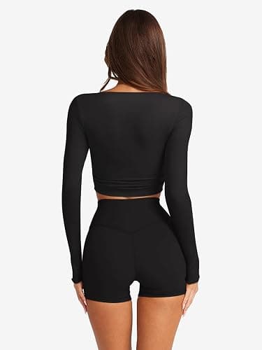 LASLULU Womens Tie Front Wrap Tops Long Sleeve Bolero Shrugs Crop Cardigan Yoga Ballet Cover up Tops Pilates Outfits thumbnail 3