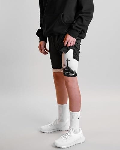 SAVD Christian Performance Shorts - Youth/Kids Gym & Sport Shorts with Pockets & Compression Liner, Bible Verse Activewear thumbnail 2