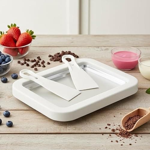 At-Home Rolled Ice Cream Maker - Magic Instant Freeze Pan for DIY Soft Serve & Frozen Yogurt. Easy-to-Use Ice Cream Rolling Tray with Spatulas. Ideal Summer Gift & Kitchen Activity for Kids (White) thumbnail 3