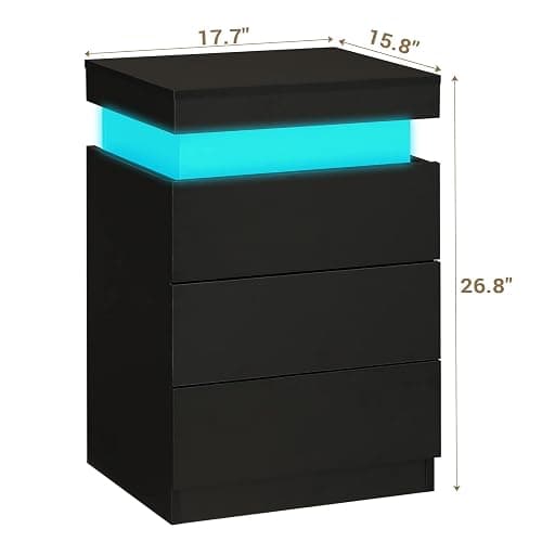 ADORNEVE Nightstand with Charging Station and LED Lights,Night Stand with Sliding Top,Bedside Table with Drawers,Modern End Side Table for Bedroom,Black thumbnail 2