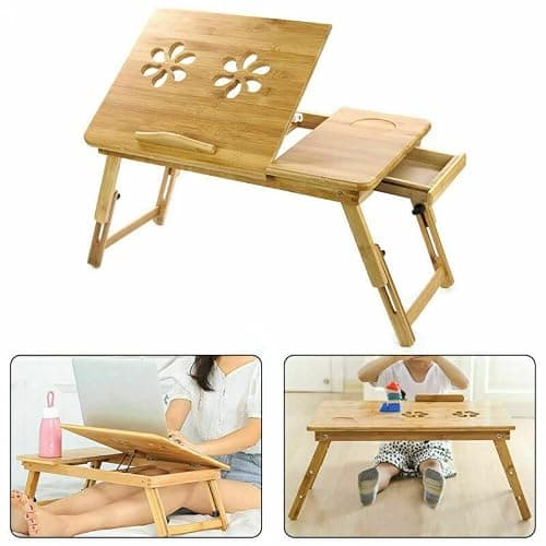 LN COZY CORNER Premium Bamboo Laptop Stand – Adjustable & Portable Laptop Riser for Desk/Bed/Sofa, Foldable Design with Drawer – Ergonomic Laptop Accessory for Home/Office thumbnail 8
