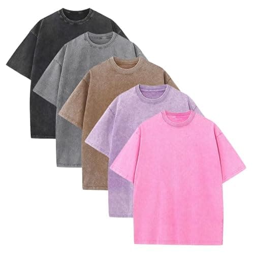 T-Shirts Pack:Unisex Cotton Crew T Shirts Bulk Short Sleeve Heavyweight Vintage Tees Mix Colors Clothes Basic Tops - Image 1