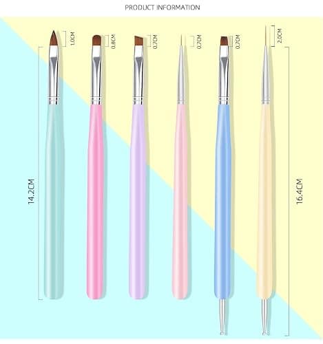 ZEOHBETY Nail Art Brushes, 6Pcs Nail Art Painting Tools with Nail Art Fine Liner Brush, Nail Design Painting Brushes Set, Builder Gel Brush, Nail Dotting Pen for Gel Polish Manicure Salon DIY, Multicolor thumbnail 4