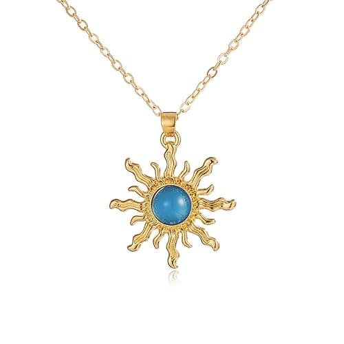 kepvrio Sun Necklace for Women,Birthstone Necklace Sunstone Gemstone Healing Pendant Necklace Sunflower Opal Pendant Necklace Trendy Costume Jewelry - Image 1
