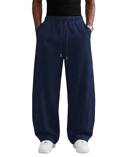 Wangdo Men's Baggy Sweatpants Wide Leg Lounge Cotton Casual Jogging Pants | High waist drawstring,2 Deep pockets,Open bottom,Workout athletic outfits,Loose joggers pants,fashion streetwear,Soft fabric - Image 1