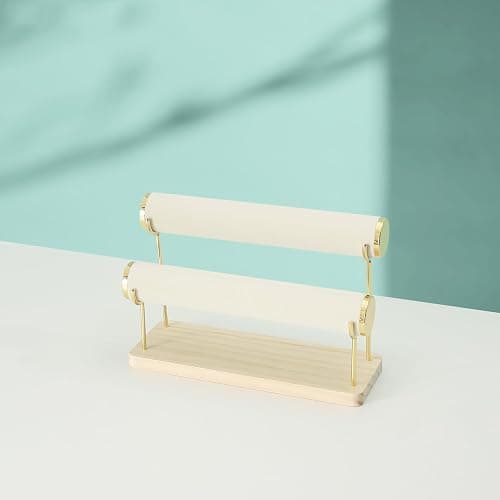 Coward Armbandhalter-Ständer-Gestell, abnehmbarer Armband-Display-Organizer, T-Stange mit Holzsockel für Armreifen, Uhren, Haargummis, Schmuckaufbewahrungstürme für Zuhause, Schreibtisch oder thumbnail 6