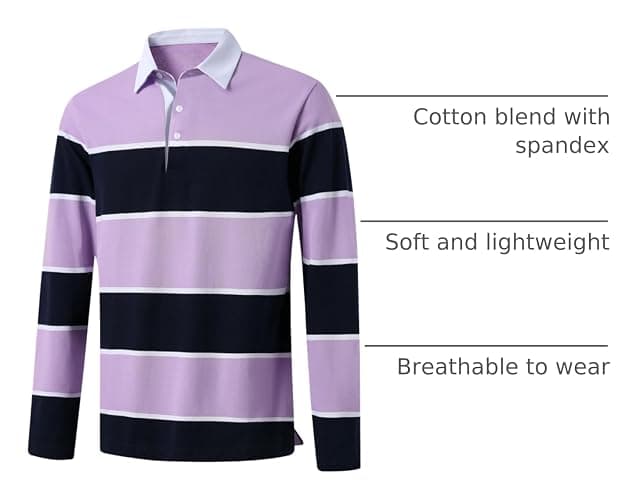 Men's Polo Shirts Long Sleeve Striped Dry Fit Casual Collared Pique Golf Polo Shirts for Mens thumbnail 4