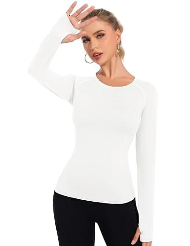 Loovoo Workout Tops for Women 1/2 Pack Long Sleeve Athletic Shirts with Thumb Holes Breathable Quick Dry Yoga T-Shirts thumbnail 3