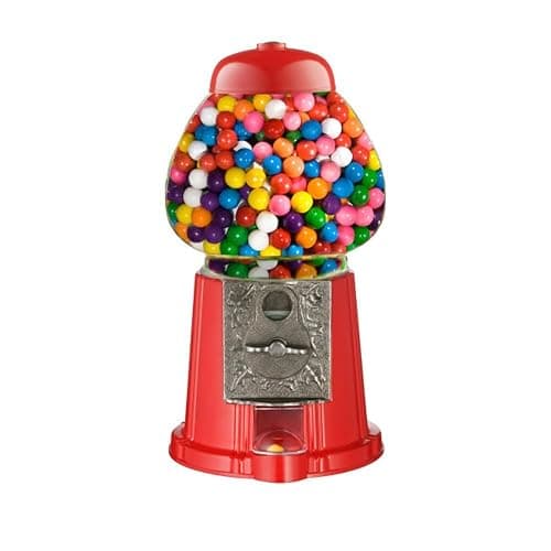 Vintage Gumball Machine - 11-Inch Retro-Style, Coin-Operated Cast Metal Vending Machine with Glass Globe and Free Spin by Great Northern Popcorn (Red) - Red