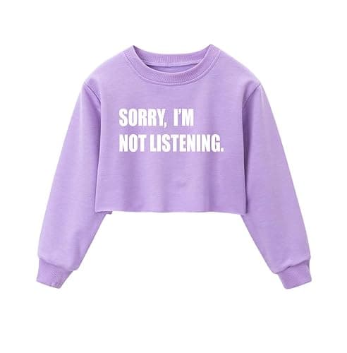 XLXUXU Girls Long Sleeve Sweatshirts Kids Crop Print Funny letters Fashion Pullover Tops - Image 1