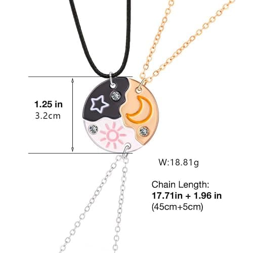 POYAMUSE 3-Piece Best Friend Necklace Set with Sun Moon and Star Pendants - Friendship Jewelry for Trio, Cute Puzzle Necklace for 3 Best Friends thumbnail 2