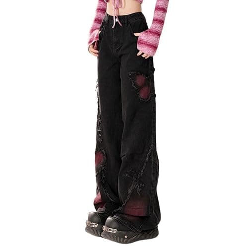 Hugboom Baggy Pants for Women Girls Cute Jeans Y2k Pants Star Straight Leg Streetwear Clothing thumbnail 4