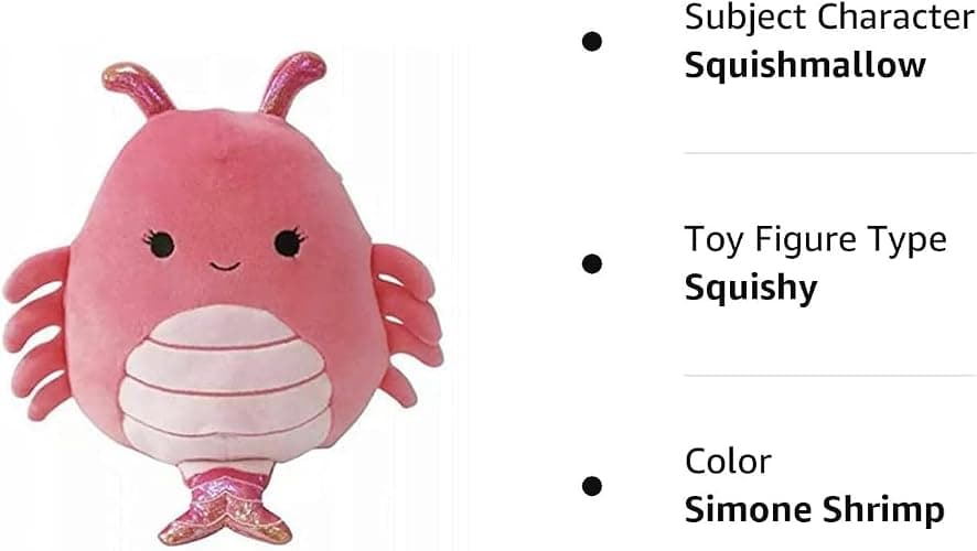 Squishmallows Official Kellytoy Collectible Sea Life Squad Squishy Soft Animals Ocean Fish (Simone Shrimp, 8 Inch) thumbnail 2