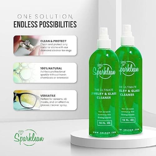 SPARKLEAN Jewelry & Glass Cleaner Spray (2 Oz) - Biodegradable, Ammonia-Free Solution for Gold, Silver & Diamond Rings - Safe for All Metals & Gemstones - Eco-Friendly - Travel Size thumbnail 4