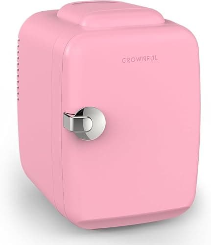 CROWNFUL Mini Fridge, 4 Liter/6 Can Portable Cooler and Warmer Personal Refrigerator for Skin Care, Cosmetics, Beverage, Food,Great for Bedroom, Office, Car, Dorm, ETL Listed (Pink) - Image 1