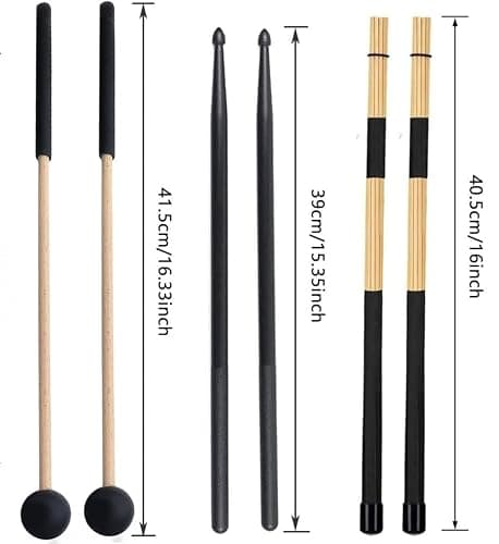 TUOREN Drumstick Bag with Floor Tom Hooks Includ 5 Pairs Drum Sticks Mallets Brushes Set Percussion Instrument Accessories for Kids Adults Drummer Practice Black thumbnail 2