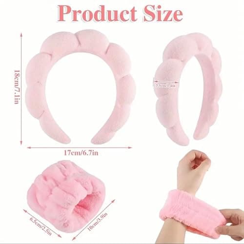 Pretty Magpie Pink Sponge Wristbands Set - Fast Dry Sponge Headbands for Women's Hair - Skincare & Makeup thumbnail 8