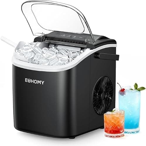 EUHOMY Countertop Ice Maker Machine with Handle, 26lbs in 24Hrs, 9 Ice Cubes Ready in 6 Mins, Self-Cleaning Portable Ice Maker with Basket and Scoop, for Home/Kitchen/Camping/RV. (Black) - Image 1