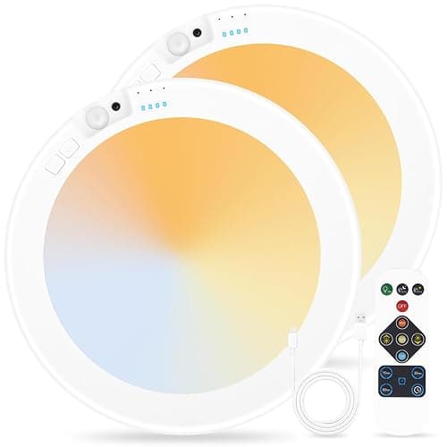 Givryes 2Pack Rechargeable Magnetic Ceiling Light/Shower Light with Remote | Motion Sensor, Wireless, Power Indicator, Waterproof, Battery-Powered LED, 3 Color, Dimmable, Closet, Pantry, Hallway, Patio - Image 1