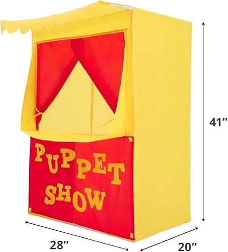 Alvantor Lemonade Stand Puppet Show Theater Pretend Playhouse Play Tent Kids on Stage Doorway Table Top Sets for Toddlers Curtain Fordable Rods Children Dramatic Furniture, 28"X20"X41"H, Yellow,8032 thumbnail 2