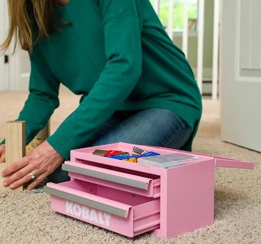 Mini 2-Drawer Steel Tool Box, Pink, Portable Storage with Magnetic Locking, Aluminum Trim thumbnail 4