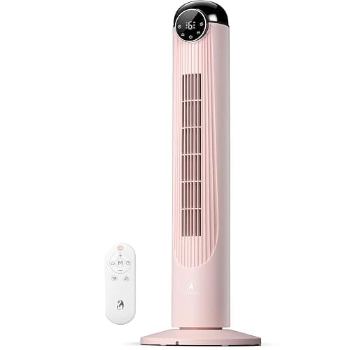 Antarctic Star T36 Tower Fan, 36 Inch DC Brushless Motor Bladeless Oscillating Fan with Remote, 6 Speeds & 4 Modes,LED Display, 9H Timer, Quiet Floor Standing Fan for Bedroom Living Room Office, Pink - Image 1