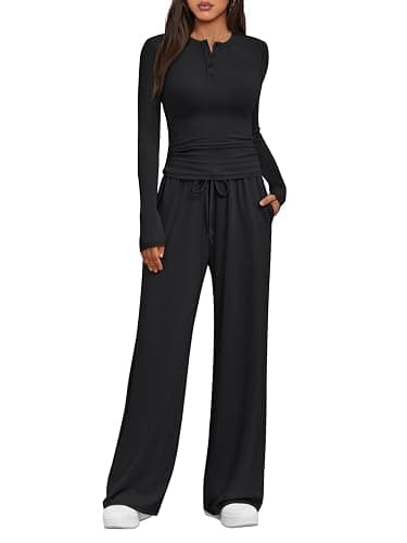 Trendy Queen Women's 2 Piece Matching Lounge Sets Fall Fashion Two Pieces Sweat Outfits Long Sleeve Wide Leg Pants Tracksuits - Image 1