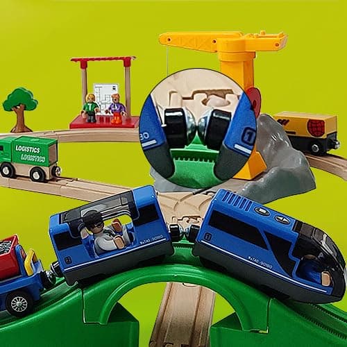 DSHMIXIA Battery Operated Train for Wooden Train Track Set Toys for Toddlers 3 4 5 Year Old Boys Kids Magnetic Couplings City Vehicle with Figures(Without Battery) thumbnail 7