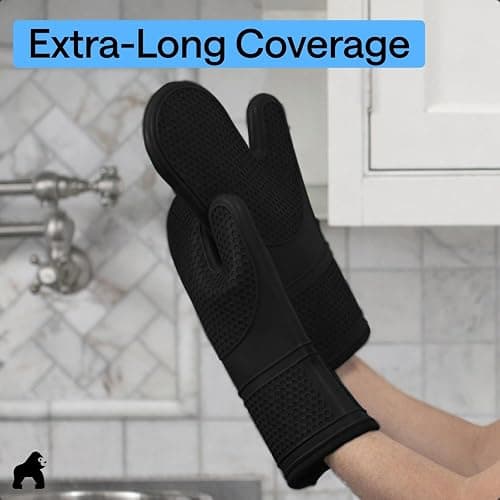GORILLA GRIP Silicone Oven Mitts, 550F Heat Resistant, 12.5x8.3, Black | BPA-Free Cooking Waterproof Safety Gloves, Thick Cotton Lining, Flexible Gripping for Baking, Grilling, Kitchen Potholder Set thumbnail 8