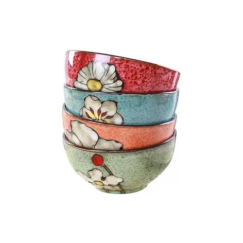 Ceramic Bowls For Kitchen, 28oz - Bowl Set of 4 - For Cereal, Salad, Pasta, Soup, Ramen, Serving etc - Dishwasher, Microwave, and Oven Safe - For Breakfast, Lunch and Dinner (Blue+Red+Green+Pink) - Image 1