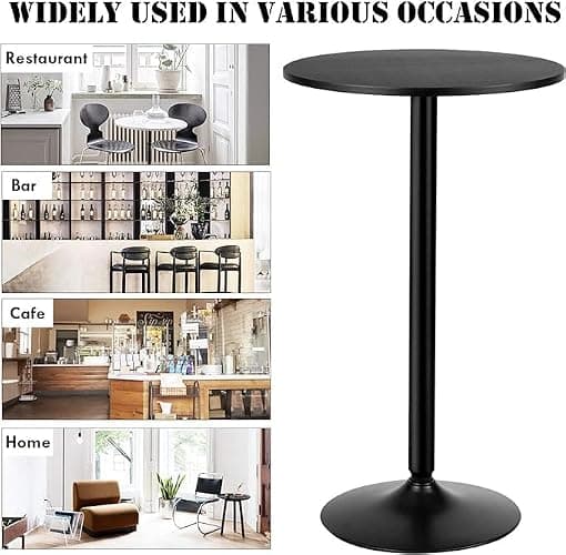 ERGOMASTER Two-in-one Bar Table, Modern Style Standing Circular Cocktail Table 40"/22" Two Convertible Height Suitable for Dining Room, Restaurant, Kitchen Black Set of 6 - 6 thumbnail 6