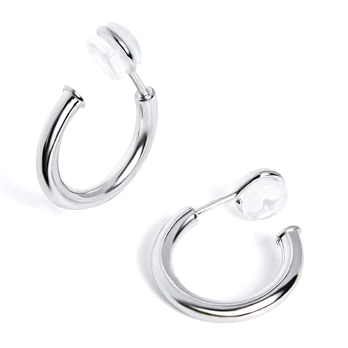 Yurielys Clip on Earrings for Women, 14K Real Gold Plated Non Pierced Hoop, Clip on Hoops for Non Pierced Ears Gold and White Gold - Image 1