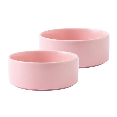 Welloyed Ceramic Set of 2 Dog and Cat Bowls - Classic Food & Water Bowl for Kitty, Cats and Toy Breed Dogs, Weighted Dog Dishes, Food Grade Pet Bowl, Dishwasher & Microwave Safe (5.1'', 2*16OZ, Pink) - Image 1