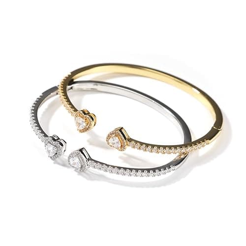 ZqlDDayUP Womens Cute Love Heart Open Cuff Bangle Bracelet 18K Gold Silver Plated Cubic Zirconia Bangle Bracelet, Heart Cuff Bracelet Hip Hop Jewelry Gift for Women thumbnail 4