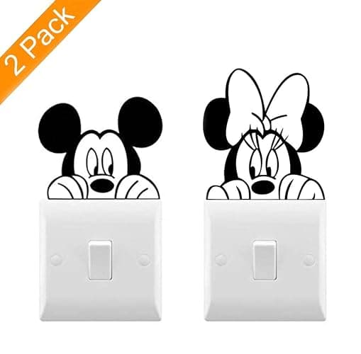 Light Switch Cool Decals | Baby room Stickers (9 x 3.5, Mickey & Minnie) - Black thumbnail 5